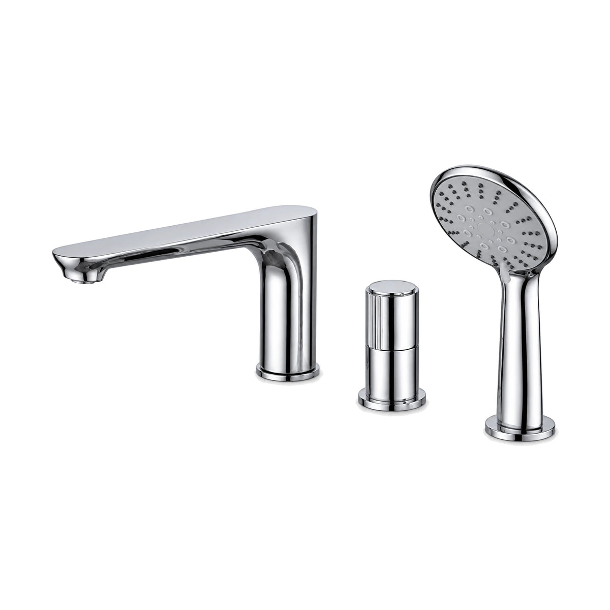 Chrome — Three-piece tub faucet with flat angular spout, single upright cylindrical control and round hand shower — SANIKB DL-08 315-CP