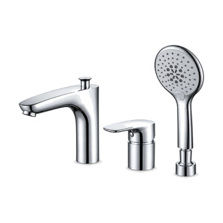 Chrome three-piece tub faucet with curved spout, pull-up diverter knob, single-lever mixer and hand shower — SANIKB DL-08 317-CP