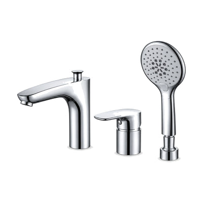 Chrome three-piece tub faucet with curved spout, pull-up diverter knob, single-lever mixer and hand shower — SANIKB DL-08 317-CP