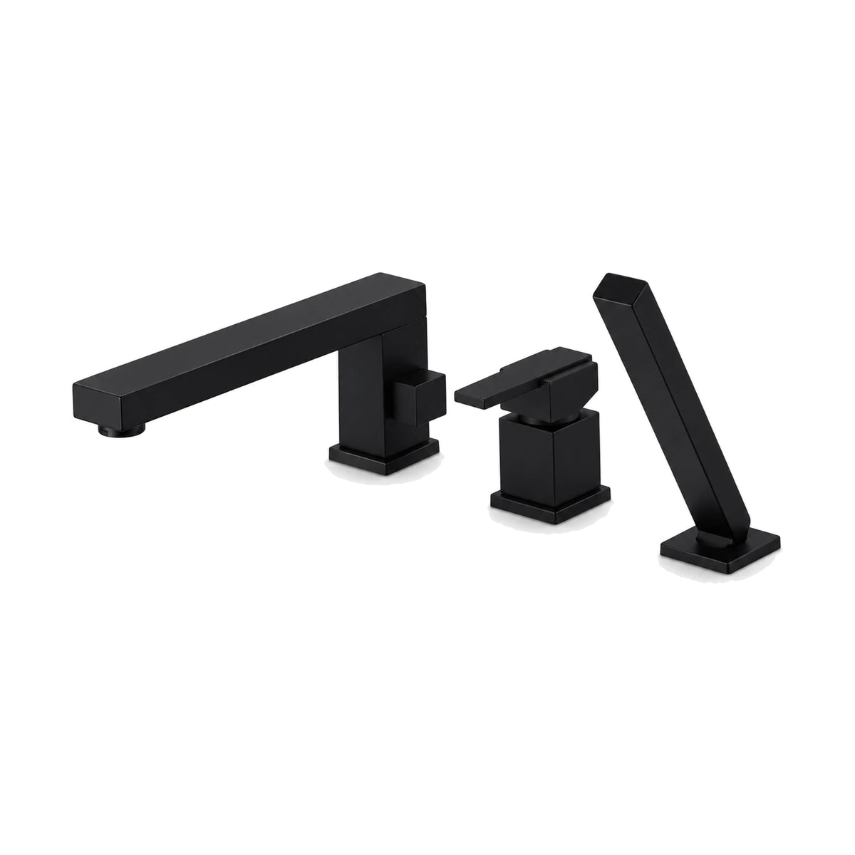 Matte Black — Square 3-piece deck mount tub faucet with flat square spout, square single-lever valve and square handheld — SANIKB SB567 12 31 1