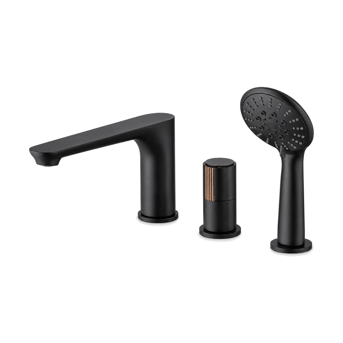 Matte Black — Three-piece tub faucet with flat angular spout, single upright cylindrical control and round hand shower — SANIKB DL-08 315-BK