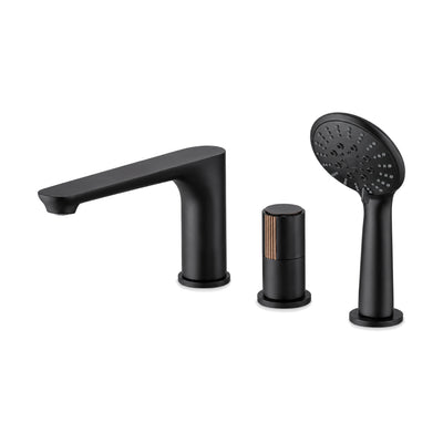 Matte Black — Three-piece tub faucet with flat angular spout, single upright cylindrical control and round hand shower — SANIKB DL-08 315-BK