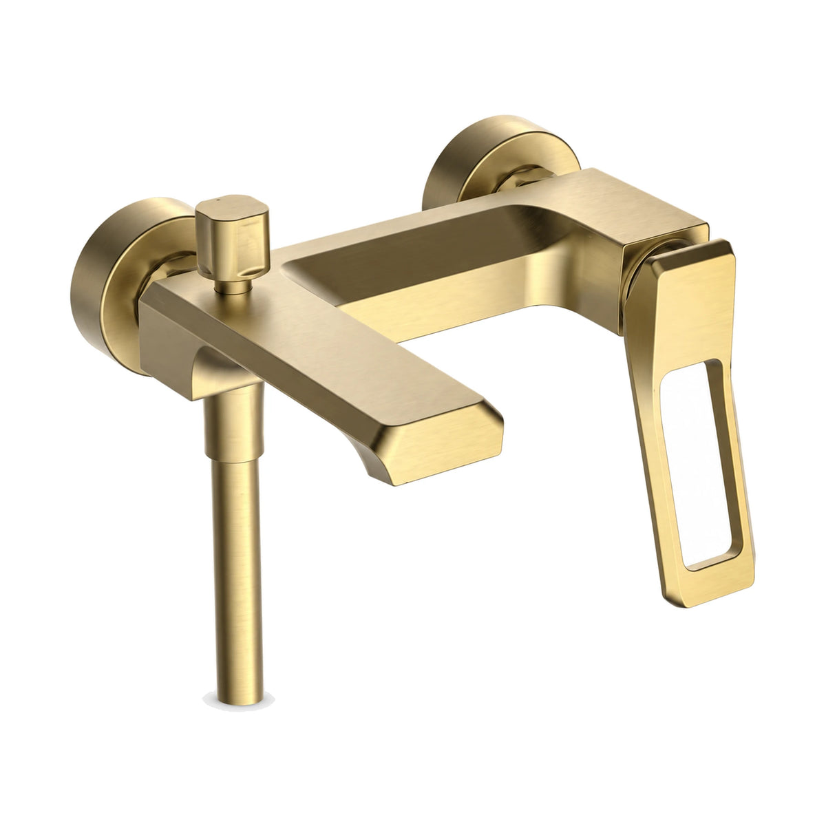 Exposed bath shower mixer with open frame lever and flat angular tub spout shown in four finishes — SANIKB DL-08 119-LSJ