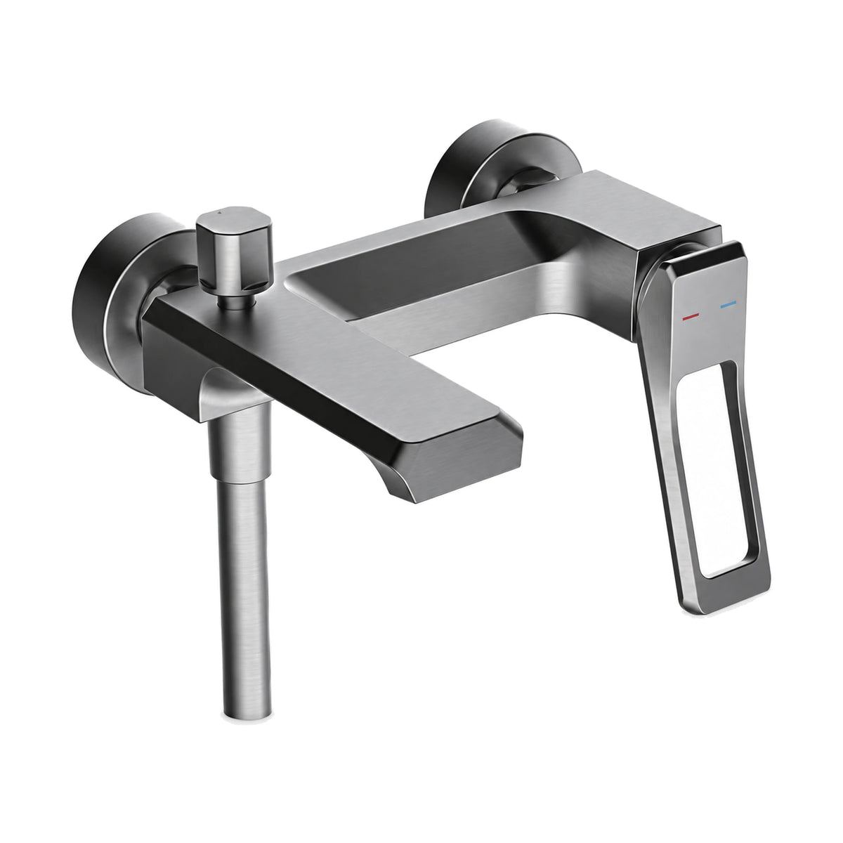 Gun Metal Grey — Exposed bath shower mixer with open frame lever and flat angular tub spout shown in four finishes — SANIKB DL-08 119-QH