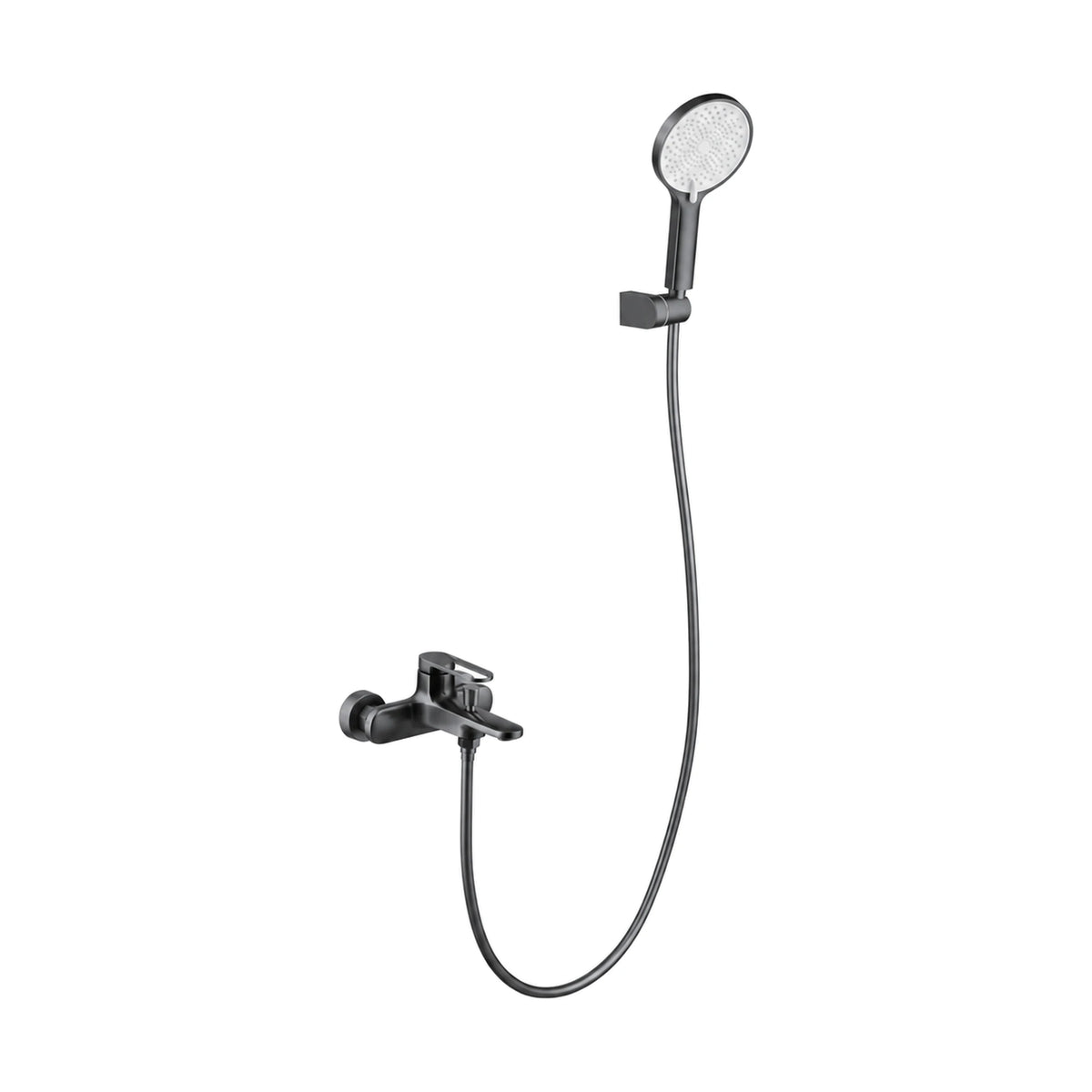 Gun Metal Grey — Matte black tub and shower set with rounded wall mixer, open-loop lever, flat tub spout and round handheld — SANIKB DL-08 245-QH