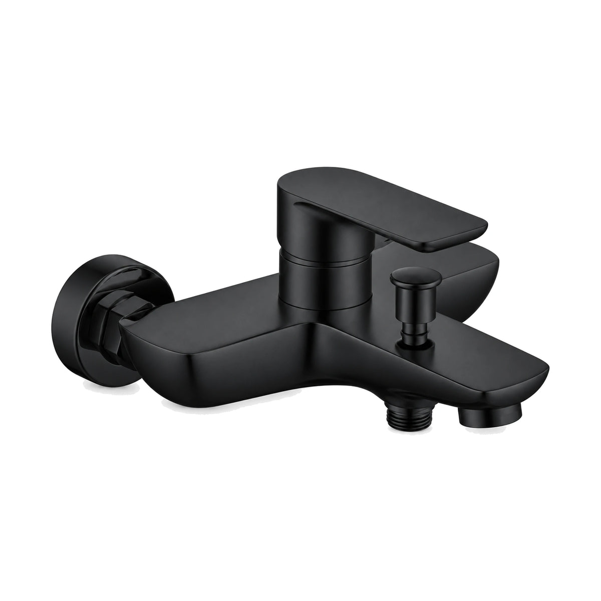 Matte Black exposed bath shower mixer with round wall eccentrics, flat blade lever, flat tub spout and diverter — SANIKB DL-08 210-BK