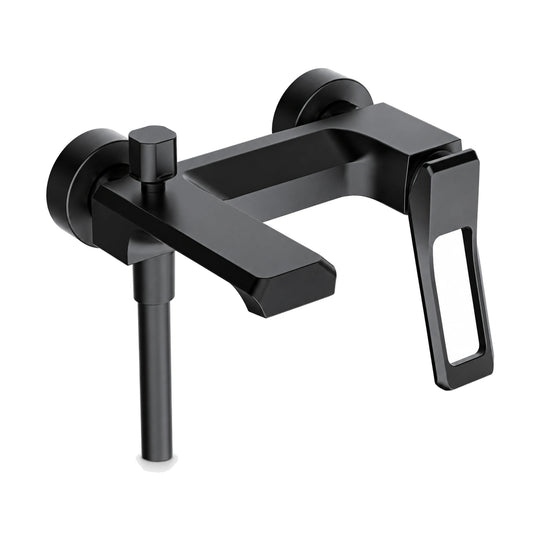Matte Black — Exposed bath shower mixer with open frame lever and flat angular tub spout shown in four finishes — SANIKB DL-08 119-BK