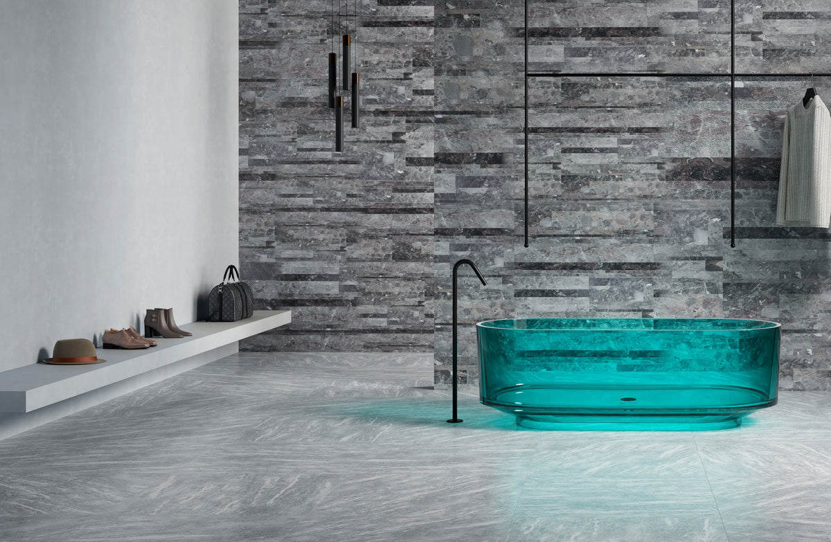 Turquoise Straight-Sided Transparent Bathtub; original factory model TW-8701T catalogue detail view 1