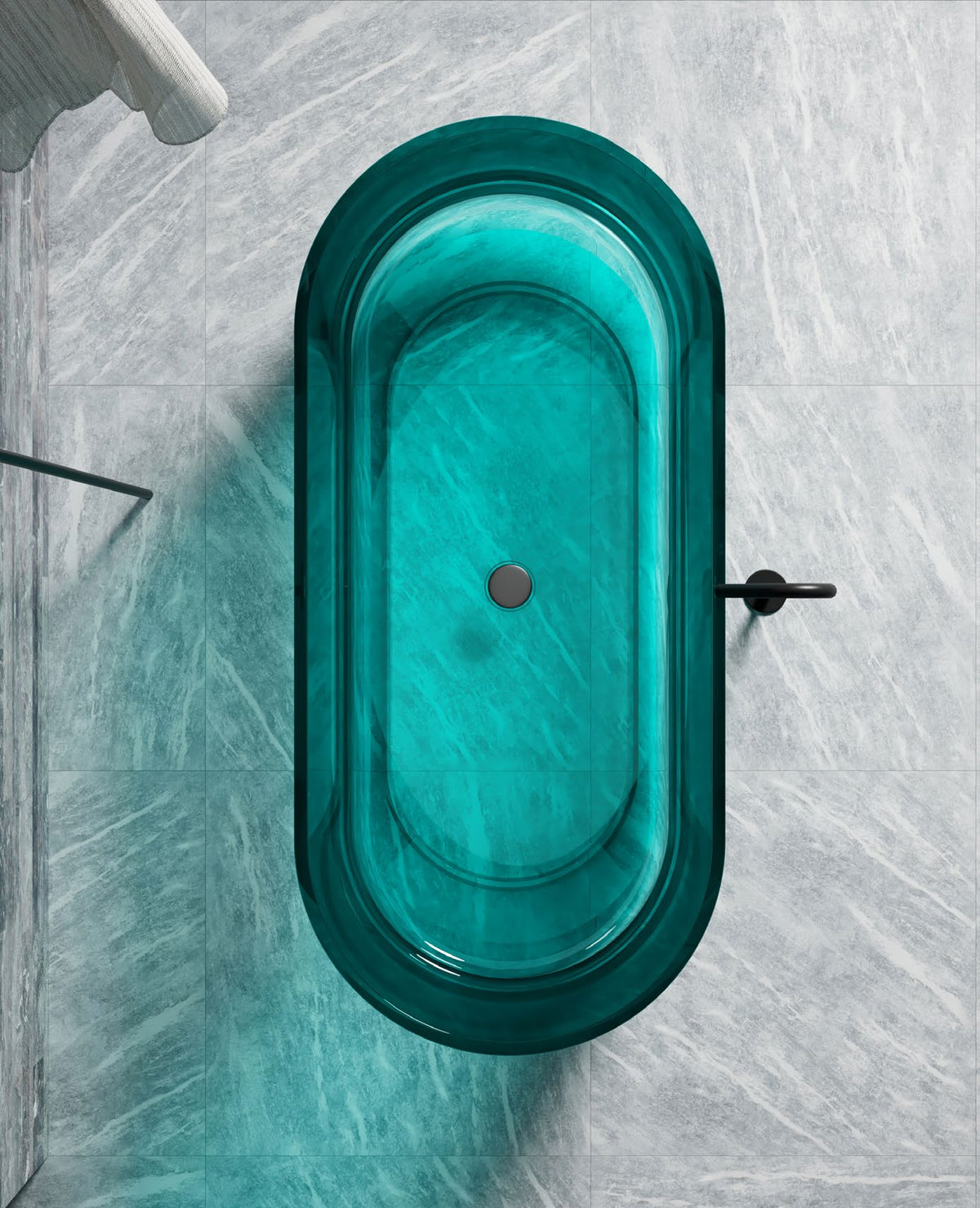Turquoise Straight-Sided Transparent Bathtub; original factory model TW-8701T catalogue detail view 2