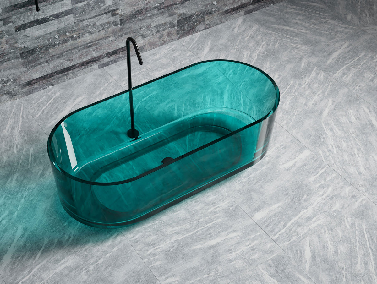 Turquoise Straight-Sided Transparent Bathtub; original factory model TW-8701T complete product view