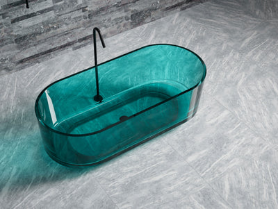 Turquoise Straight-Sided Transparent Bathtub; original factory model TW-8701T complete product view