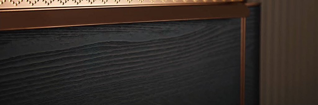 LD-5381 black woodgrain front and copper trim detail