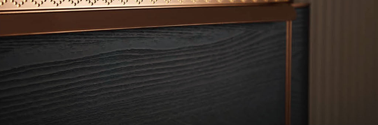 LD-5381 black woodgrain front and copper trim detail