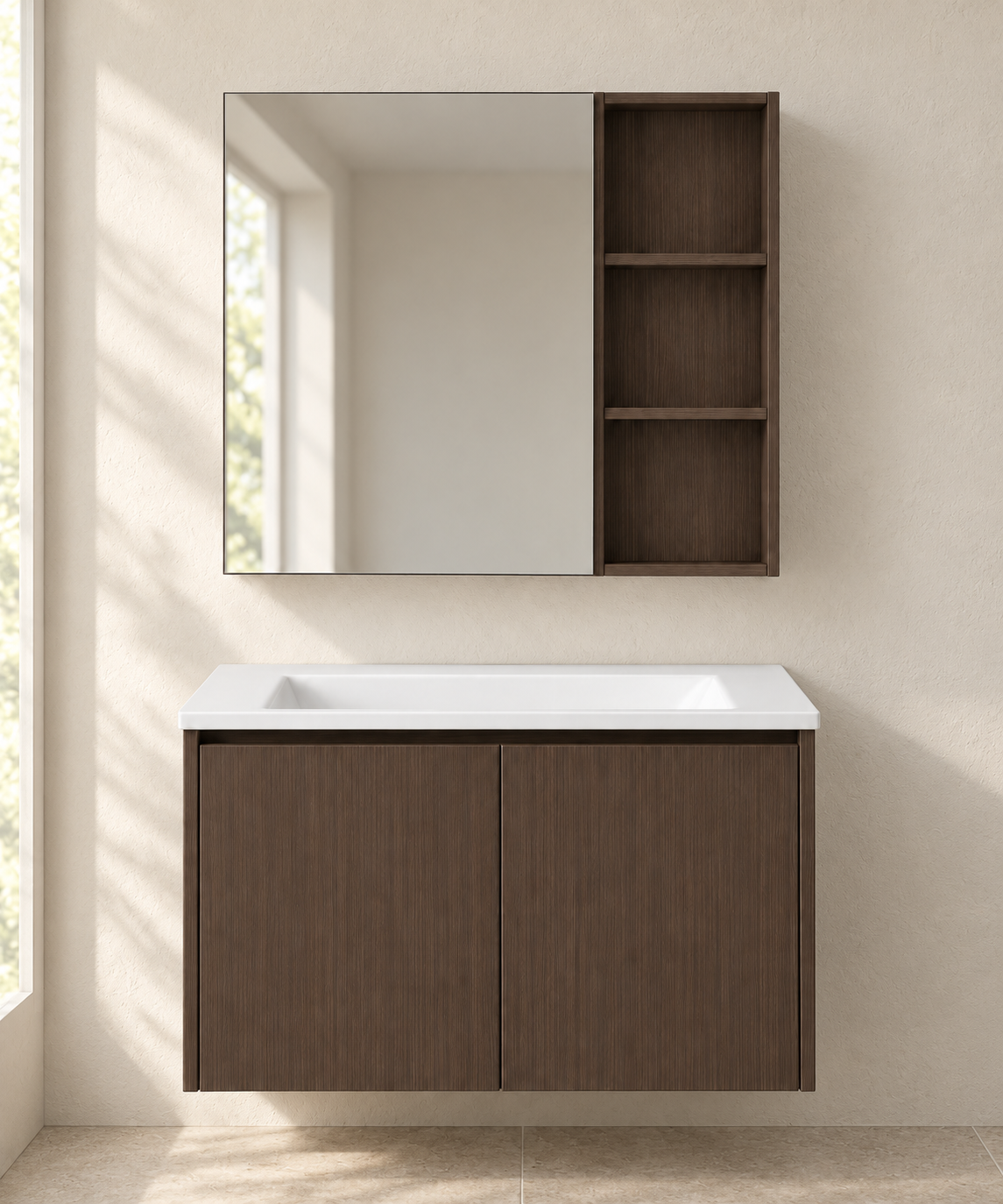 Walnut-Look Painted Stainless Steel Bathroom Vanity bathroom scene — NB-505-800