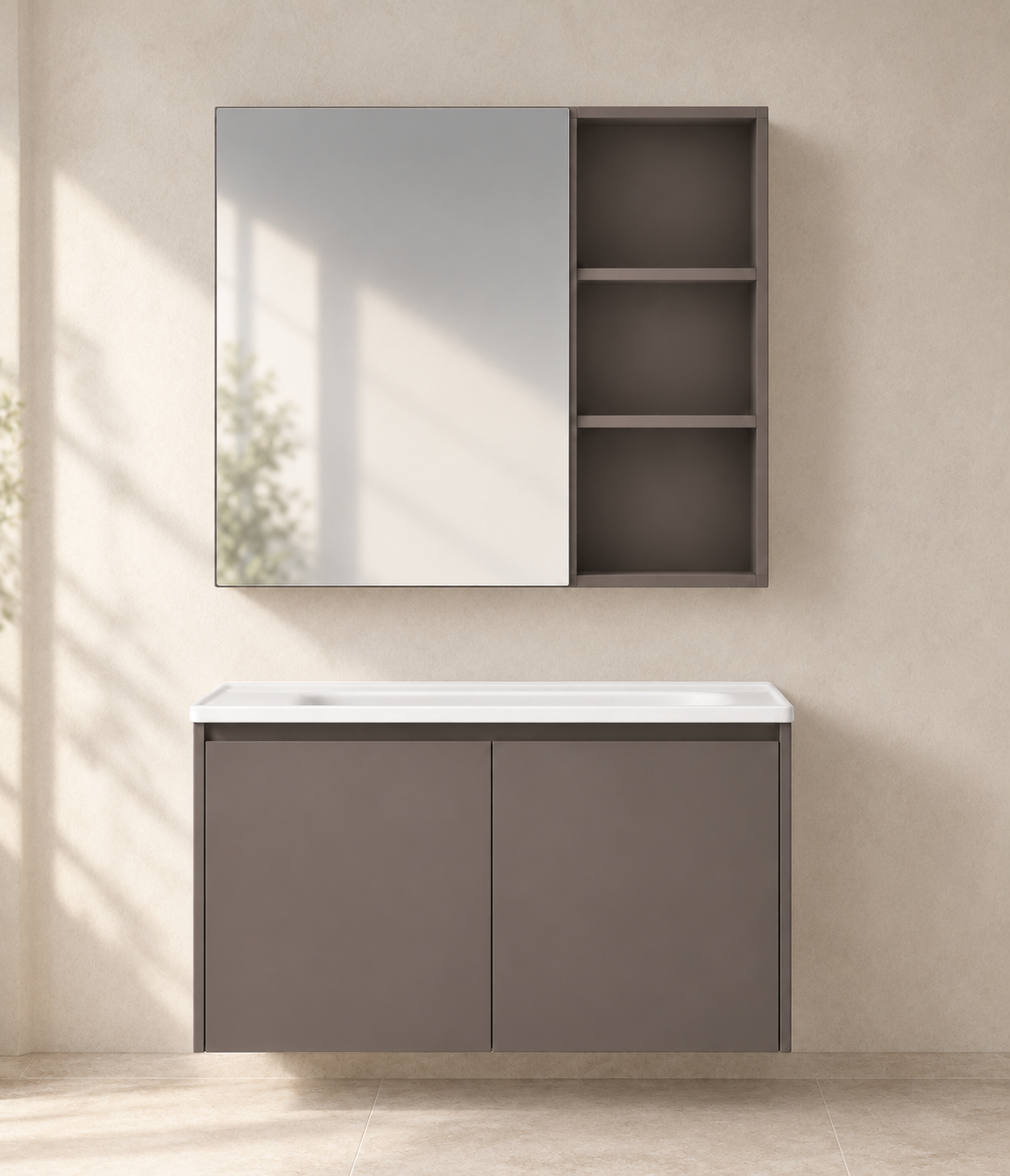 Coffee-Gold Mirror Storage Stainless Steel Vanity bathroom scene — NB-509-600, NB-509-700, NB-509-800
