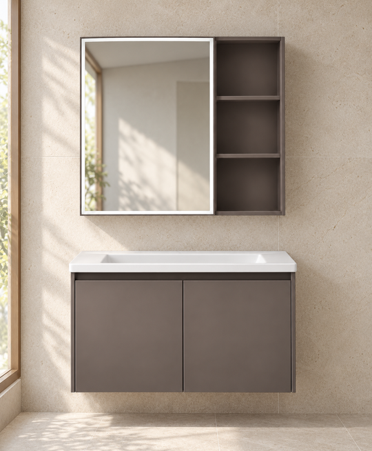 Anti-Fog Mirror Coffee-Gold Stainless Steel Vanity bathroom scene — NB-509A-800