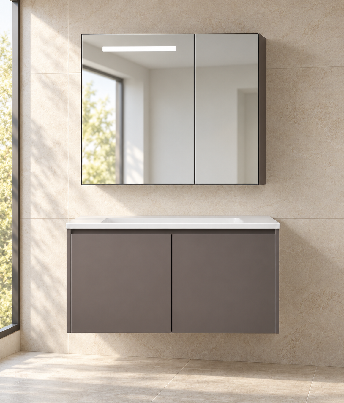 Anti-Fog Mirror Coffee-Gold Stainless Steel Vanity bathroom scene — NB-509A-900