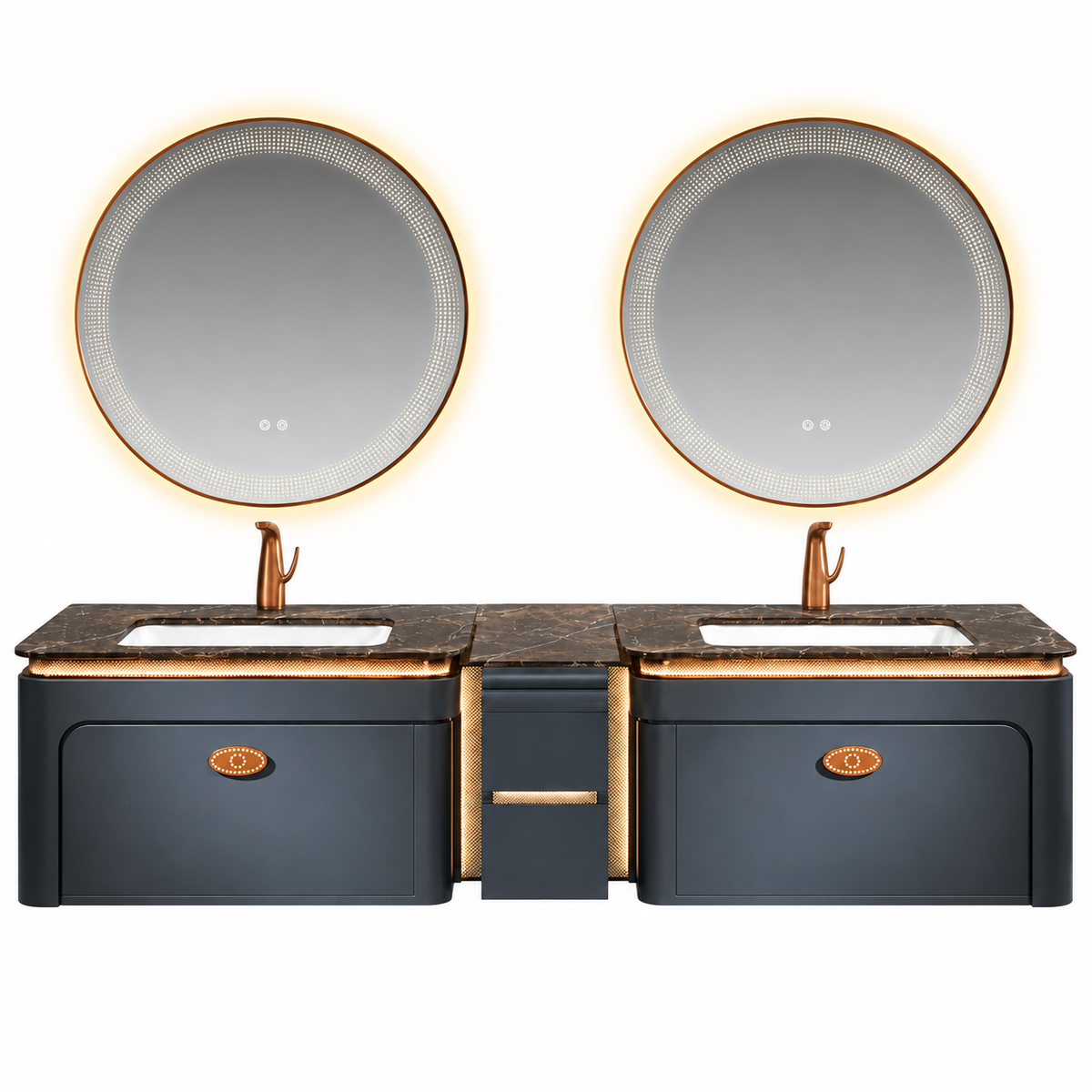 LD-5367 vanity cabinet, basin and matching mirror on white background