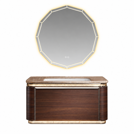 LD-5388 vanity cabinet, basin and matching mirror on white background