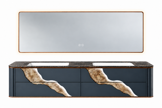 LD-5399 vanity cabinet, basin and matching mirror on white background