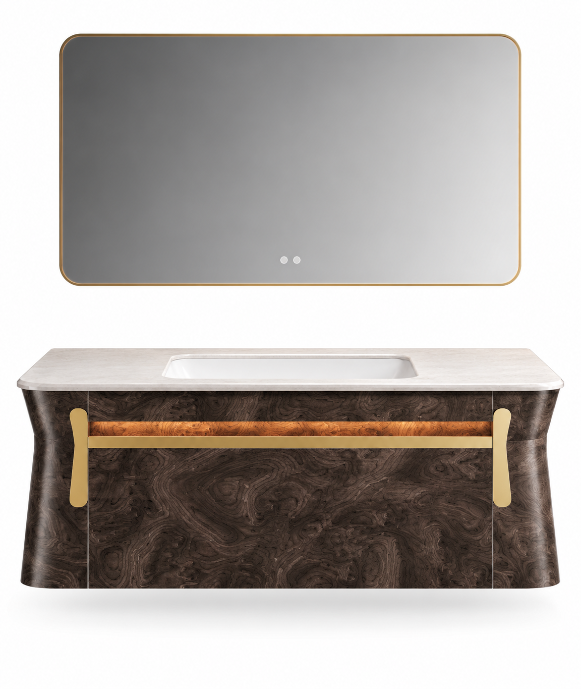 NB-3005-120 vanity cabinet, basin and matching mirror on white background