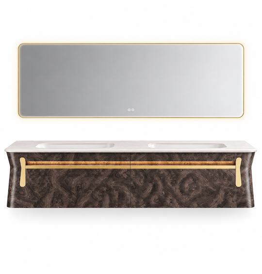NB-3005-200 vanity cabinet, basin and matching mirror on white background