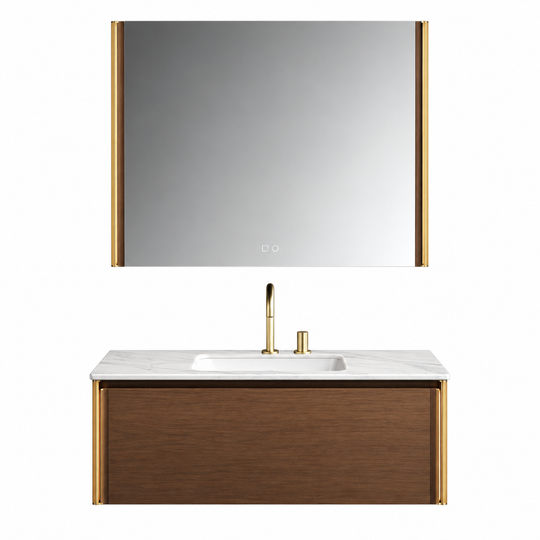 NB-3008-100 vanity cabinet, basin and matching mirror on white background