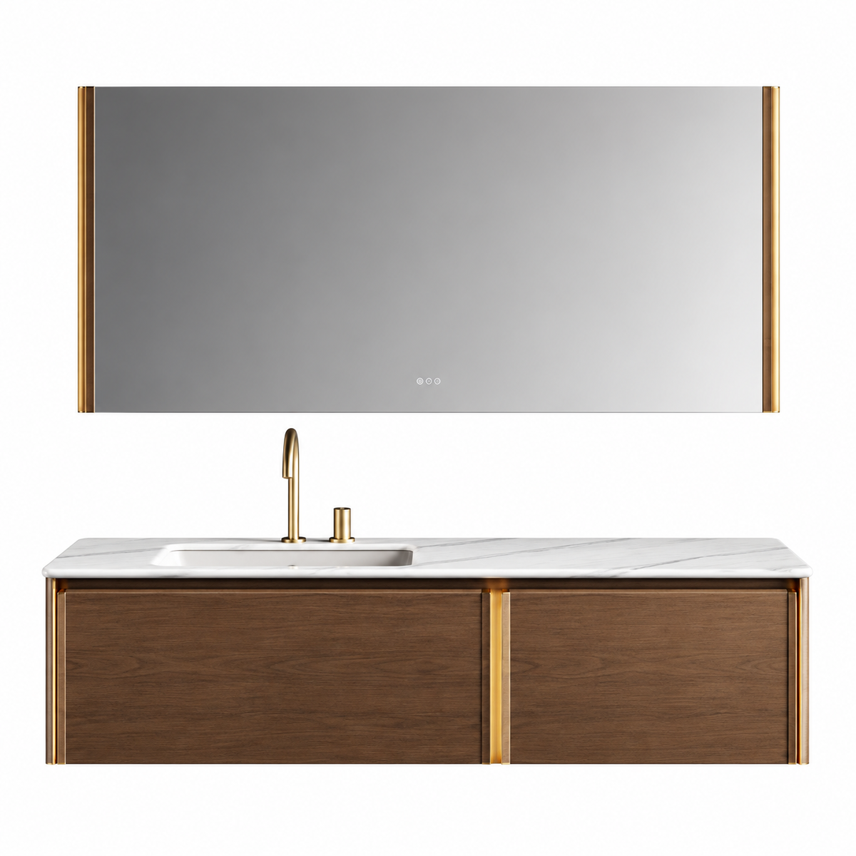 NB-3008-150 vanity cabinet, basin and matching mirror on white background