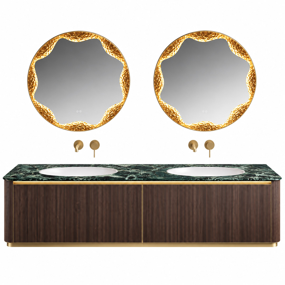 NB-3009-180 vanity cabinet, basin and matching mirror on white background