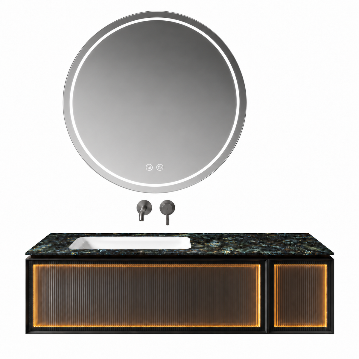 NB-3010-120 vanity cabinet, basin and matching mirror on white background