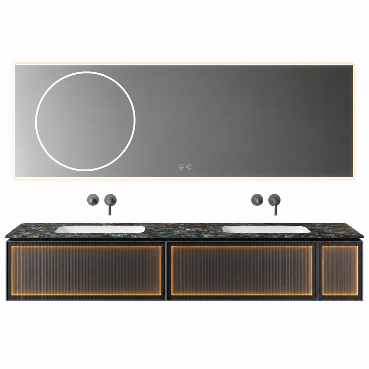 NB-3010-200 vanity cabinet, basin and matching mirror on white background