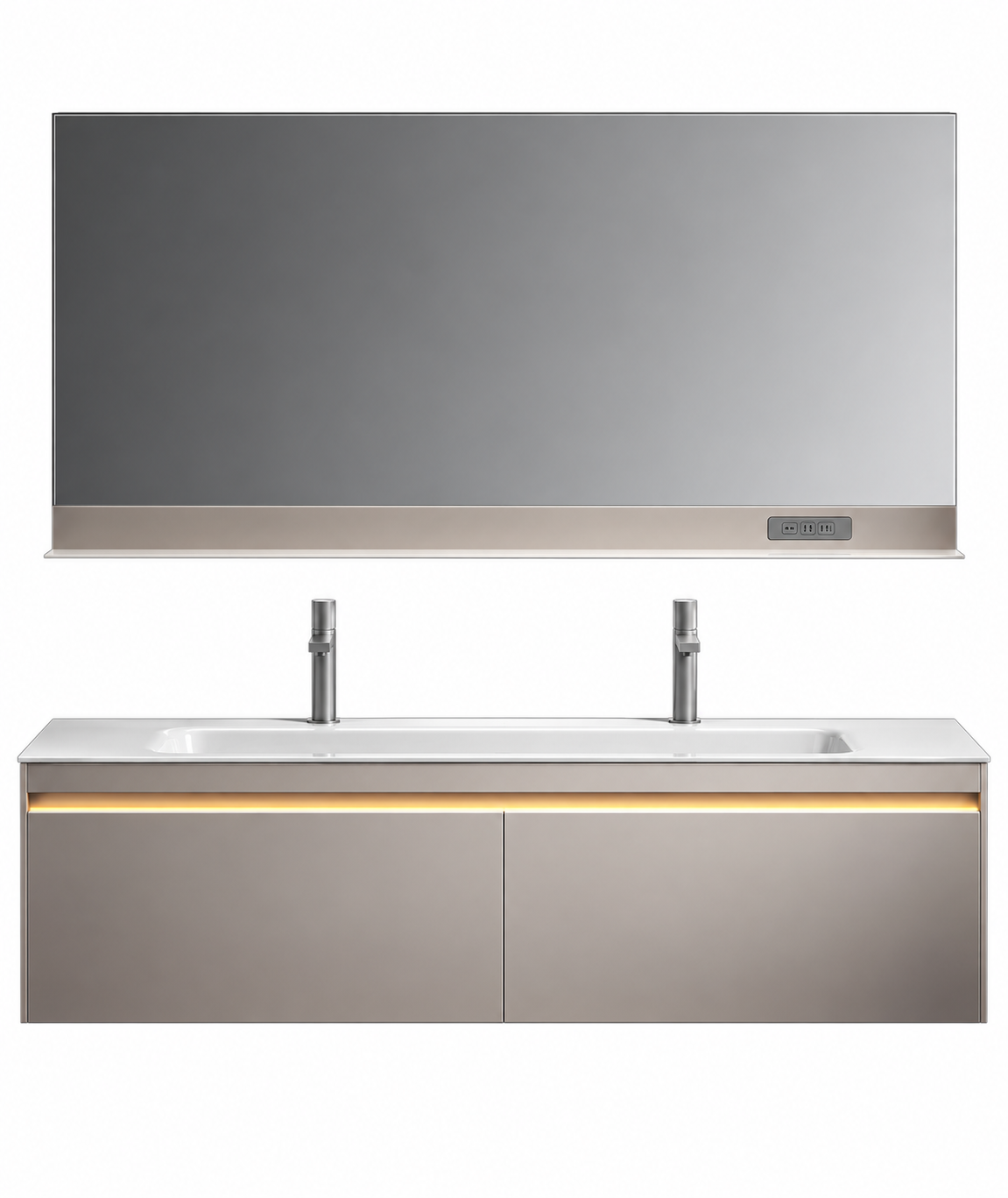 NB-3011-160 vanity cabinet, basin and matching mirror on white background