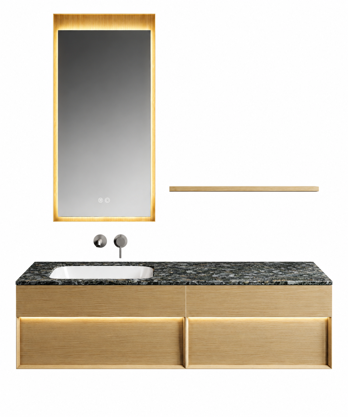 NB-3012-180 vanity cabinet, basin and matching mirror on white background
