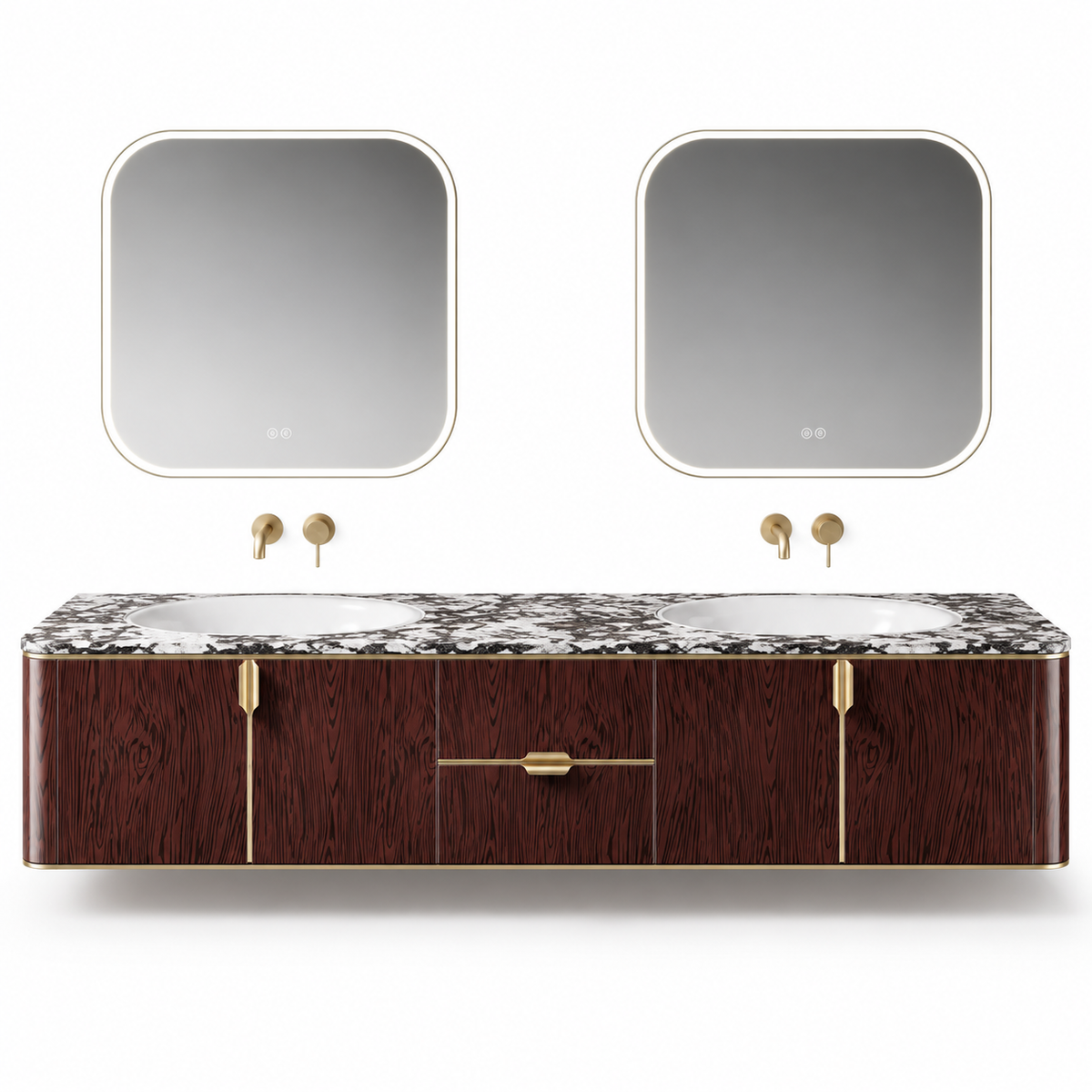 NB-3013-220 vanity cabinet, basin and matching mirror on white background