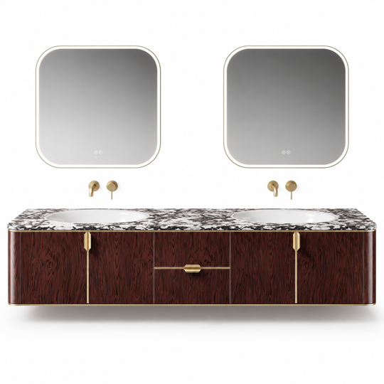 NB-3013-220 vanity cabinet, basin and matching mirror on white background