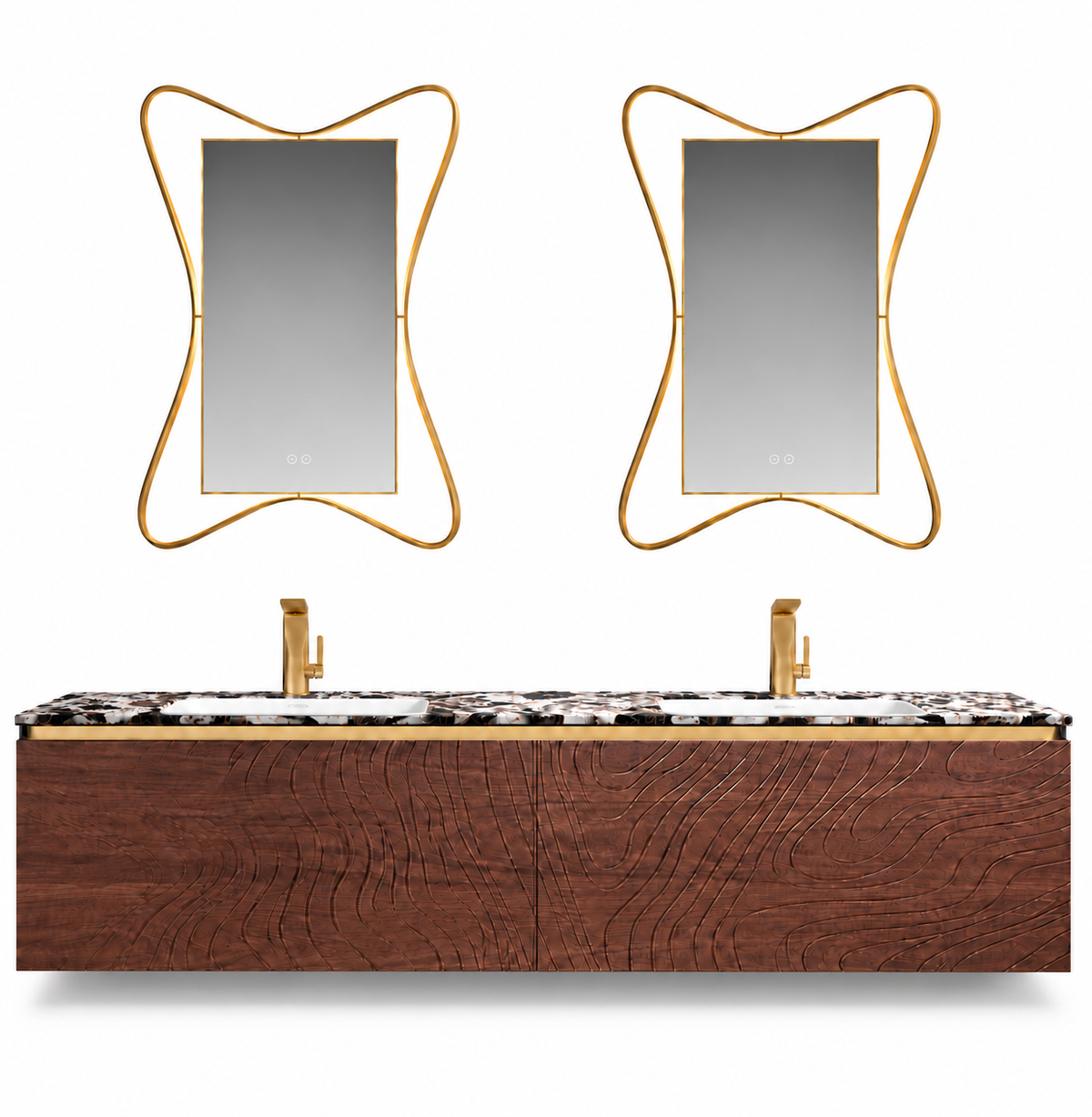 NB-3016-180 vanity cabinet, basin and matching mirror on white background