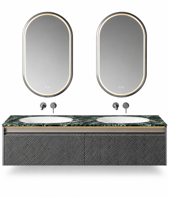 NB-3018-180 vanity cabinet, basin and matching mirror on white background
