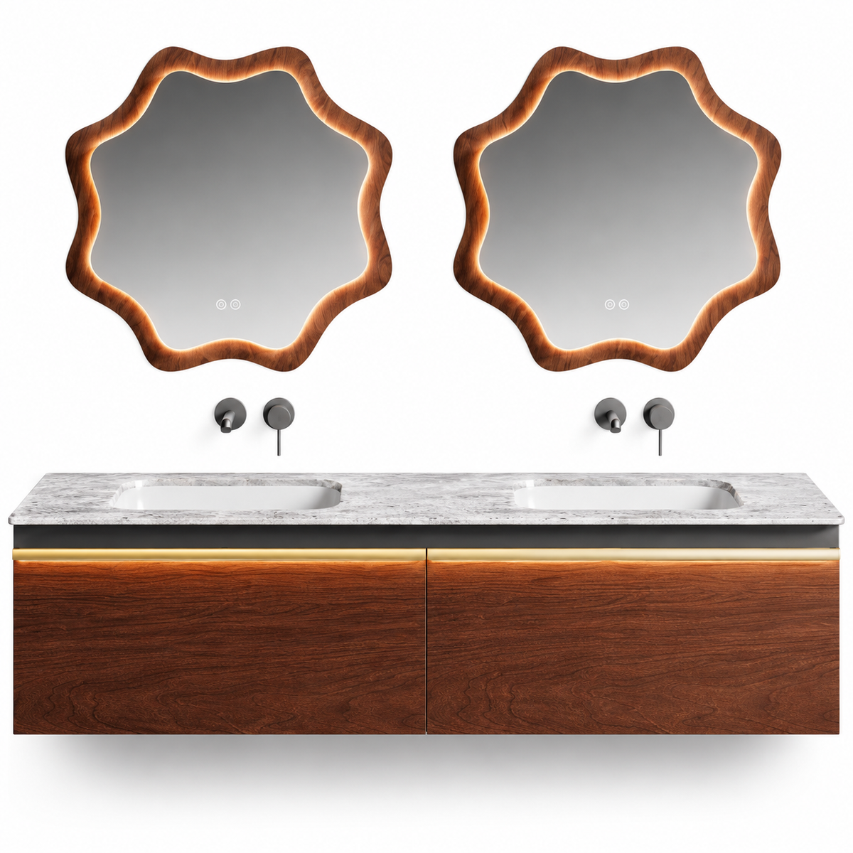 NB-3019-180 vanity cabinet, basin and matching mirror on white background