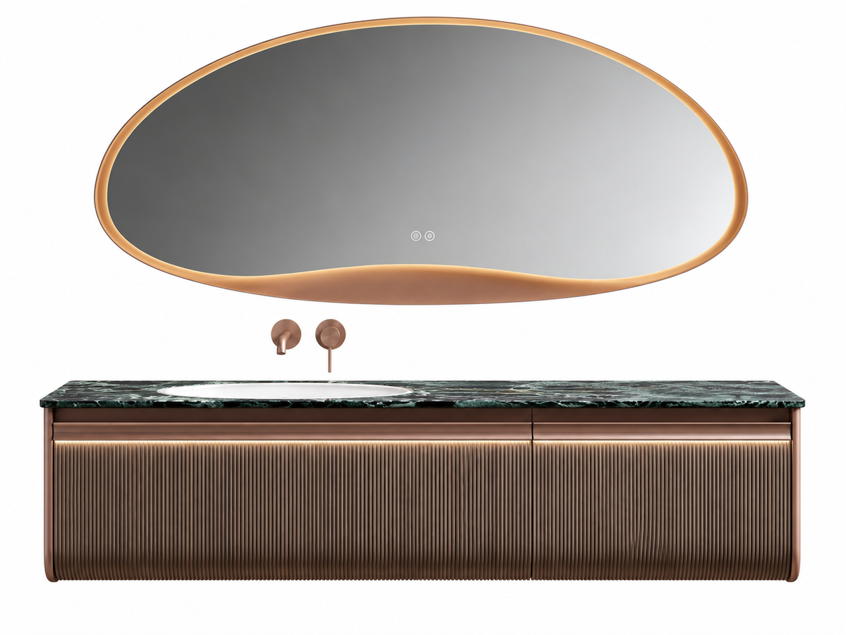NB-3020-170 vanity cabinet, basin and matching mirror on white background