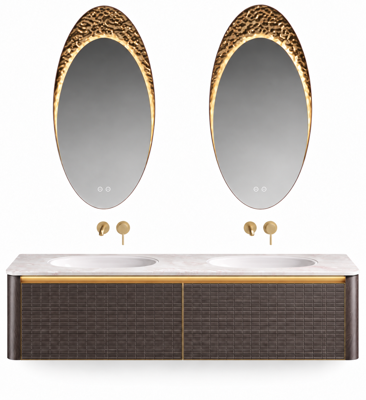 NB-3021-160 vanity cabinet, basin and matching mirror on white background