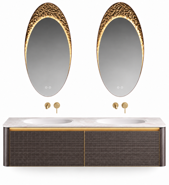 NB-3021-160 vanity cabinet, basin and matching mirror on white background