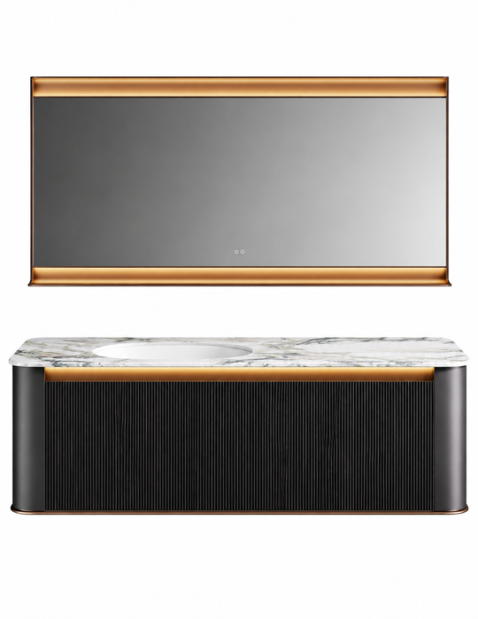 NB-3022-130 vanity cabinet, basin and matching mirror on white background