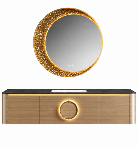 NB-3023-180 vanity cabinet, basin and matching mirror on white background