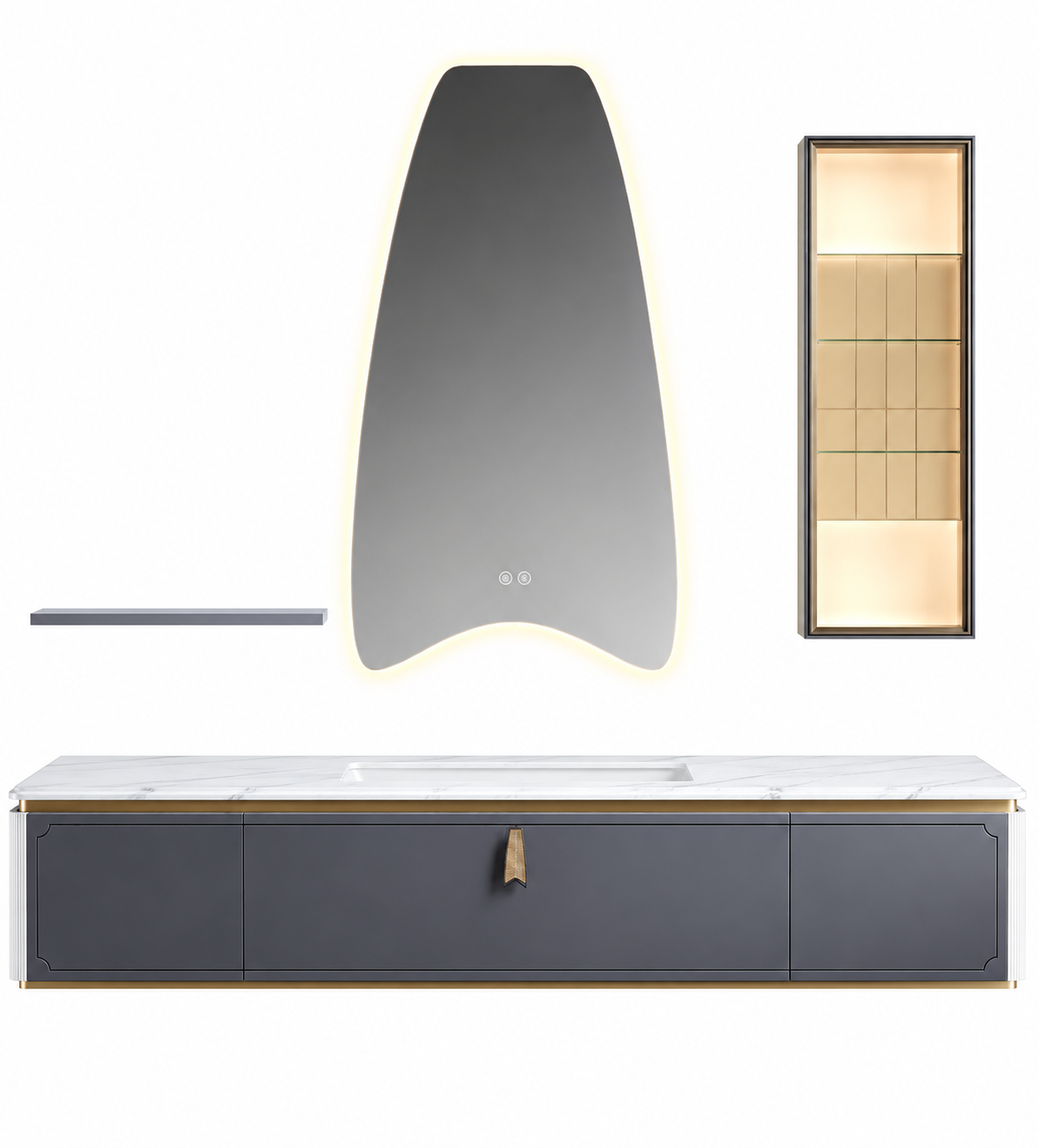 NB-3025-210 vanity cabinet, basin and matching mirror on white background