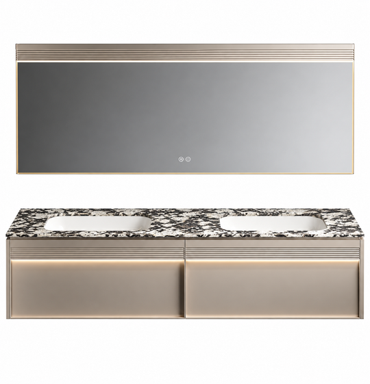 NB-3027-180 vanity cabinet, basin and matching mirror on white background