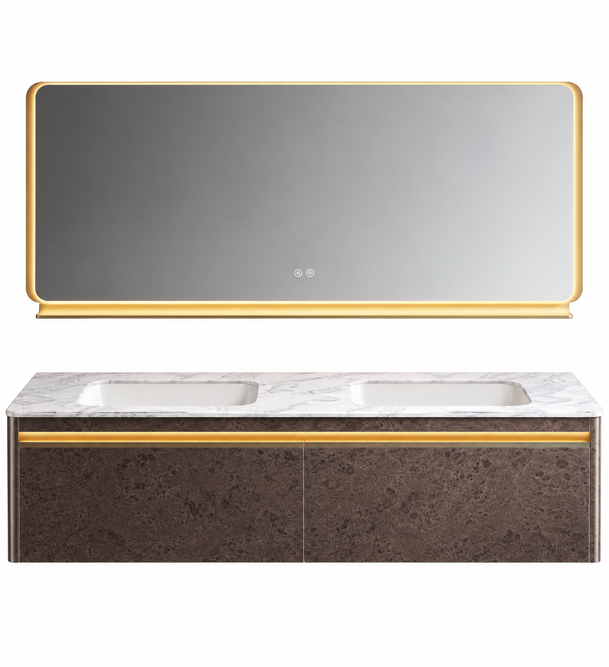 NB-3030-160 vanity cabinet, basin and matching mirror on white background