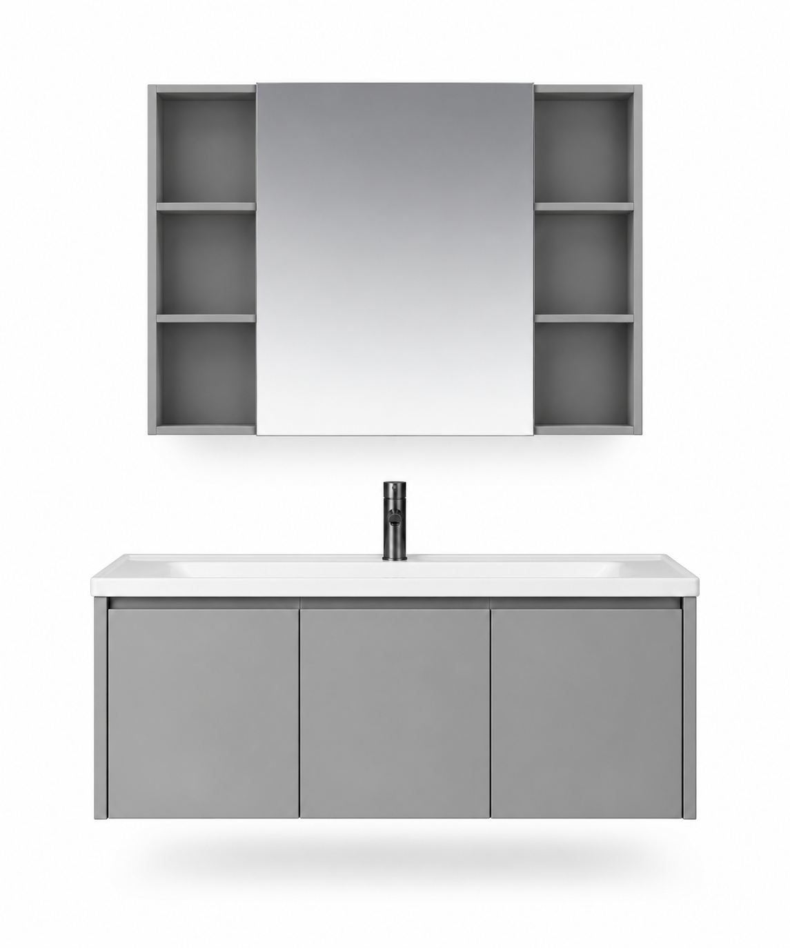 NB-501-900 vanity cabinet, basin and matching mirror on white background