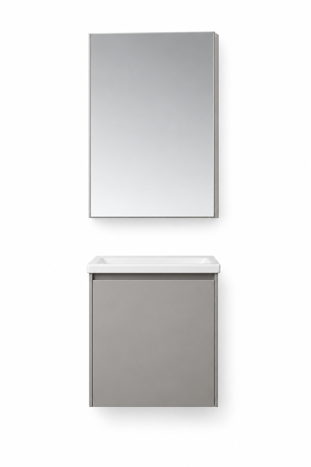 NB-511-500 vanity cabinet, basin and matching mirror on white background