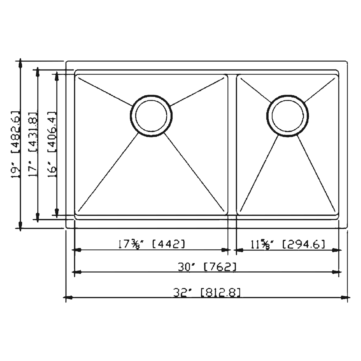 SANIKB W3219D-L(60/40) dimension drawing