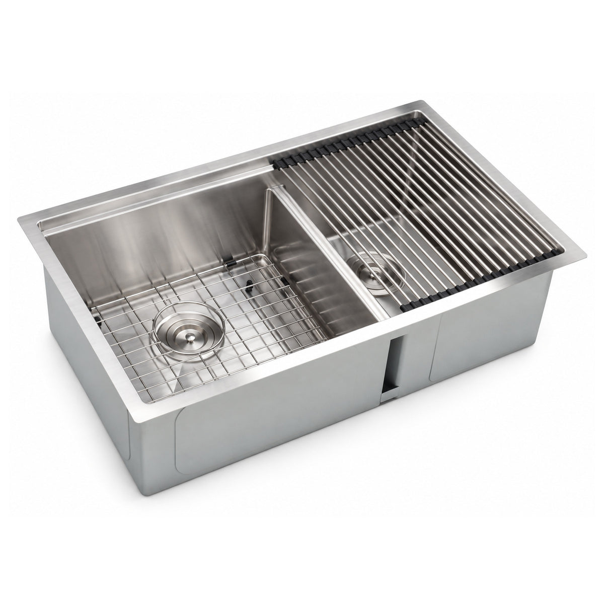 SANIKB W3219D-L(60/40) — Ledge 60/40 Double Bowl Undermount Sink 32x19, 17-3/8" Left Bowl